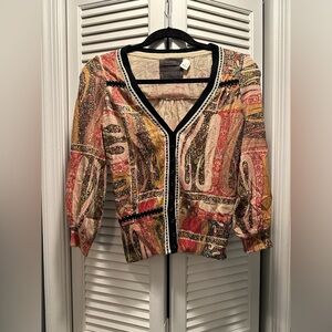Anthropologie Guinevere Paisley Cardigan with Black Trim